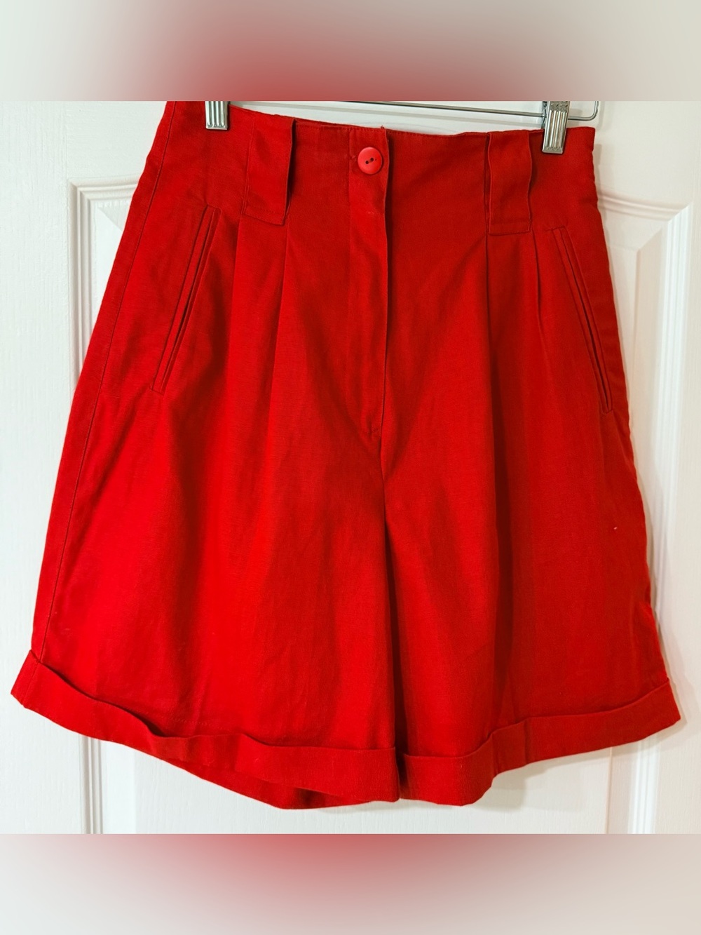 Vintage Rafaella High Rise Ramie Cotton Bermuda Shorts Red Pleated vintage 8